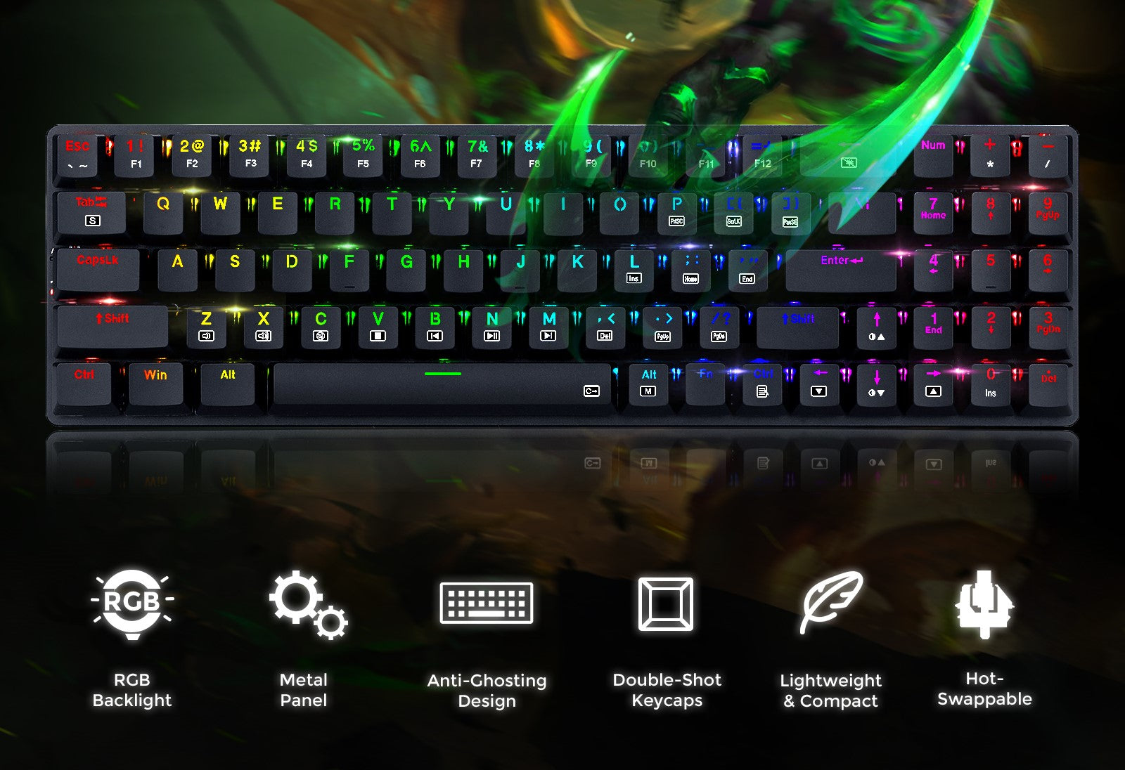 Redragon K626P Ashe Mechanical Keyboard 78 Keys USB Wired RGB Compact Gaming Keyboard Redragon K626P Ashe Mechanical Keyboard 78 Keys USB Wired RGB Compact Gaming Keyboard